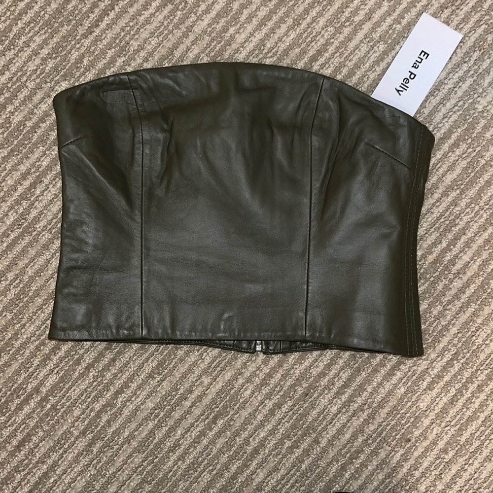Brand new with tags Ena pelly leather green top